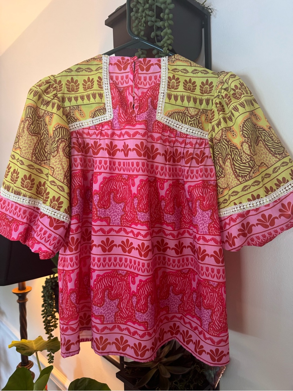 THML Pink and Yellow Printed Puff-Sleeve Blouse - Picture 3 of 3